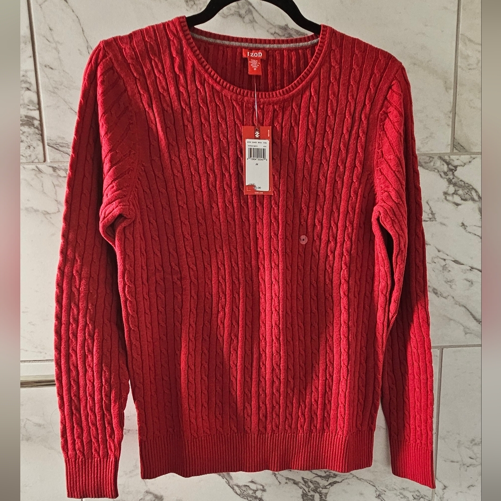 Izod Red Crewneck Cable Knit Sweater